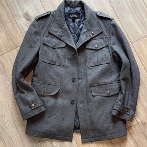 MICHAEL KORS Grey Charcoal Wool Utility Pea Coat Jacket